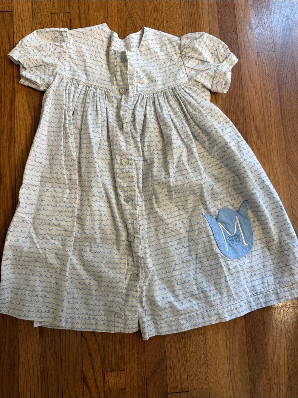 Girls' Light Blue Button-Front Tulip Appliqué Dress